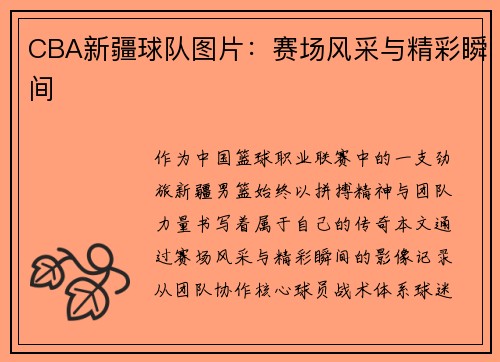 CBA新疆球队图片：赛场风采与精彩瞬间