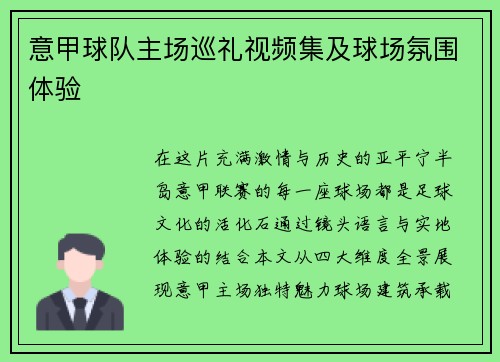 意甲球队主场巡礼视频集及球场氛围体验